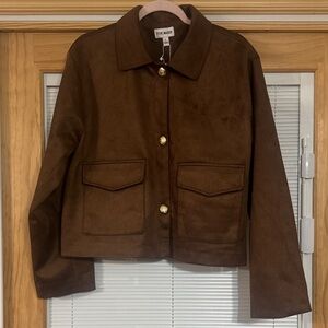 Steve Madden Womens Cropped Suede Jacket Chocolate Brown NWT